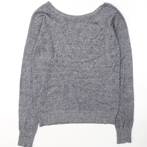 Poof Womens Blue Boat Neck  Acrylic Pullover Jumper Size S