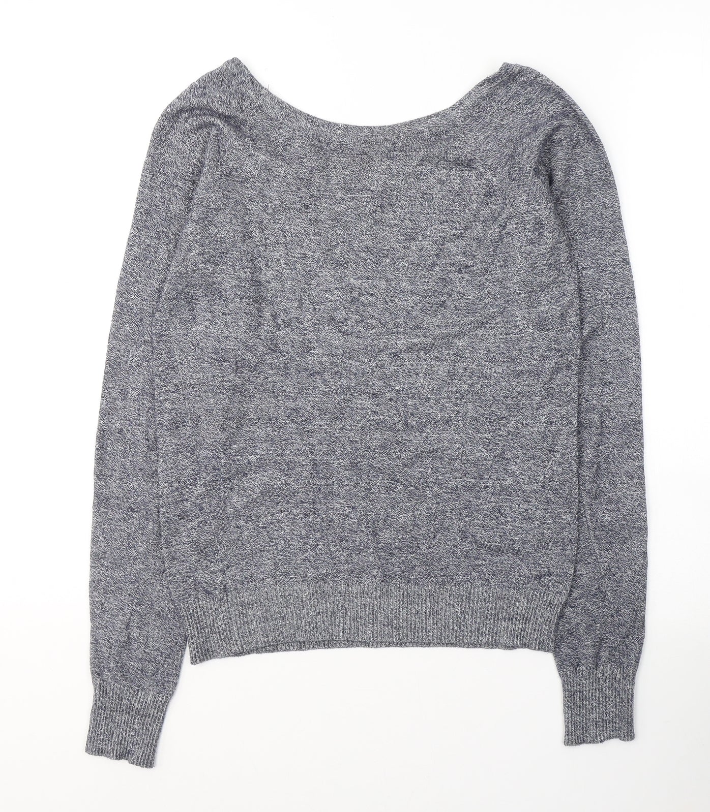 Poof Womens Blue Boat Neck  Acrylic Pullover Jumper Size S
