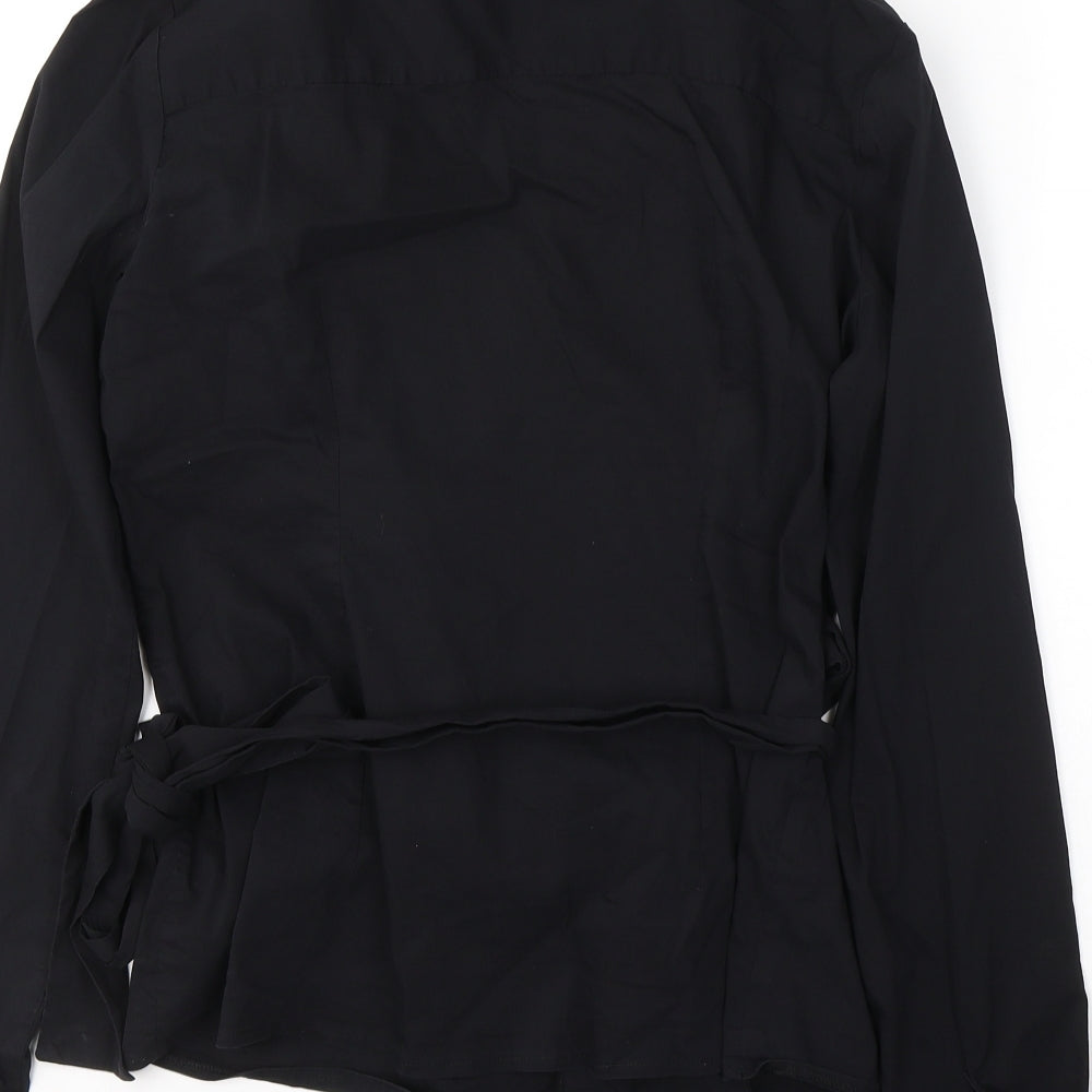 NEXT Womens Black  Cotton Wrap Blouse Size 14 V-Neck