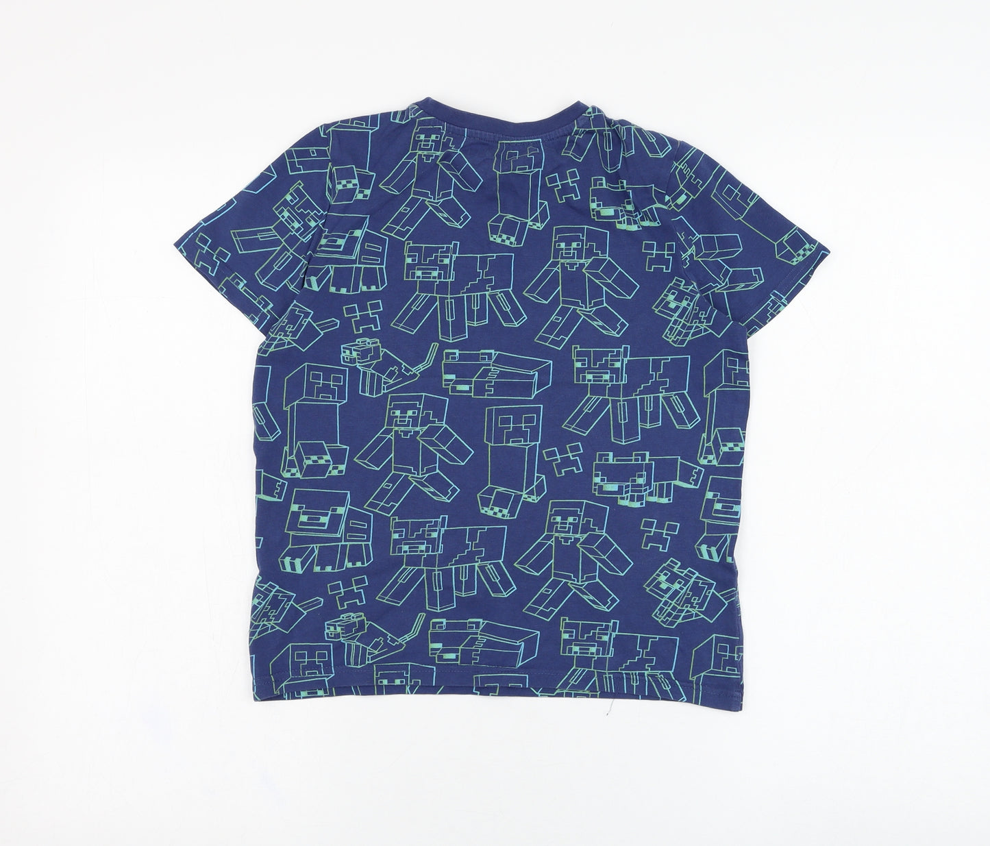 F&F Boys Blue  Cotton Basic T-Shirt Size 8-9 Years Round Neck Pullover - Minecraft