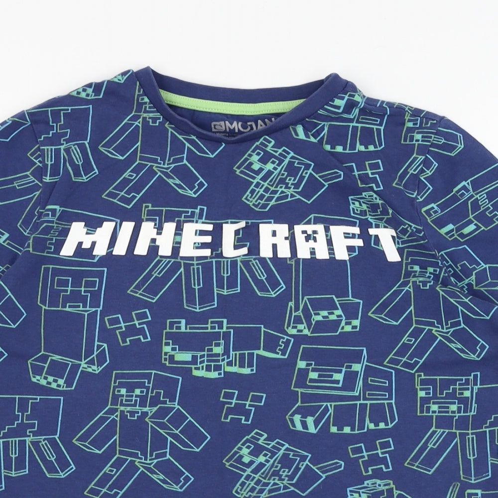 F&F Boys Blue  Cotton Basic T-Shirt Size 8-9 Years Round Neck Pullover - Minecraft