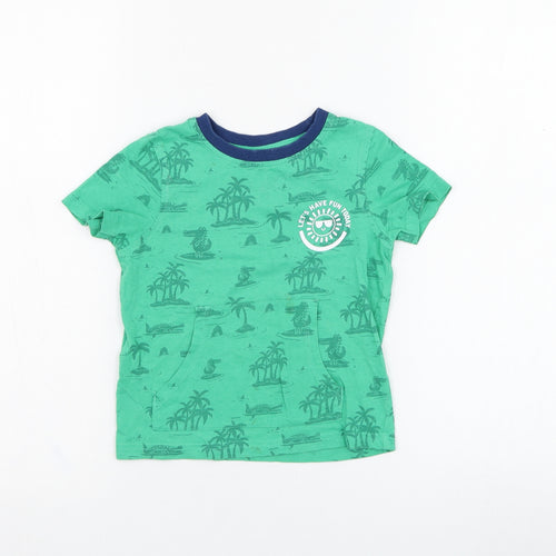 George Boys Green  Cotton Basic T-Shirt Size 2-3 Years Round Neck Pullover - Slogan