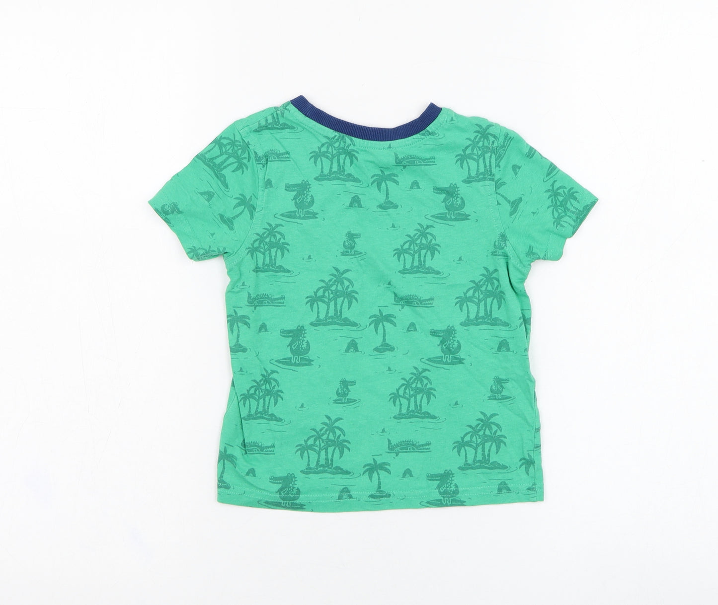 George Boys Green  Cotton Basic T-Shirt Size 2-3 Years Round Neck Pullover - Slogan