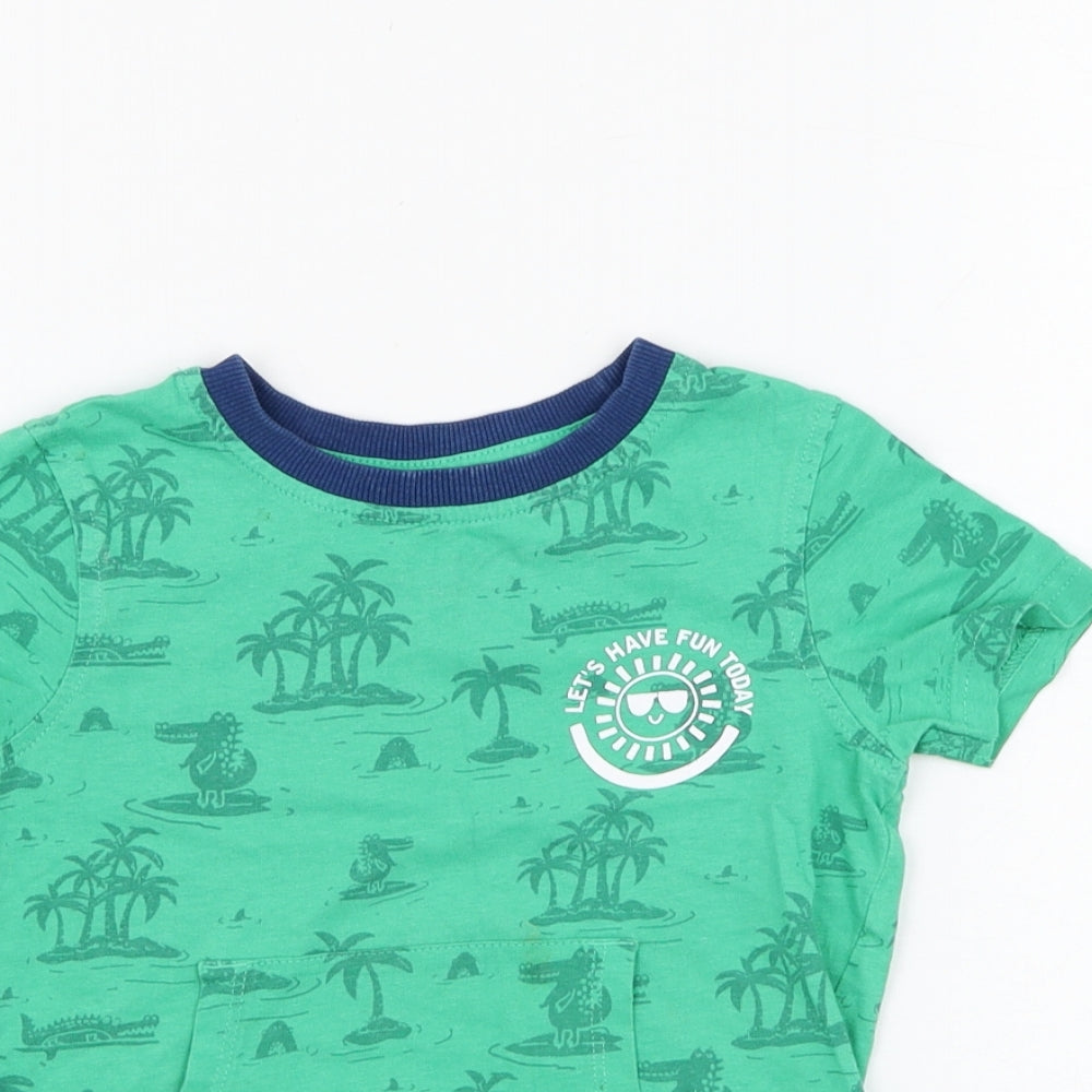 George Boys Green  Cotton Basic T-Shirt Size 2-3 Years Round Neck Pullover - Slogan