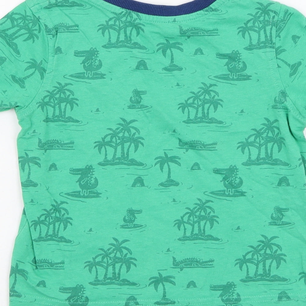 George Boys Green  Cotton Basic T-Shirt Size 2-3 Years Round Neck Pullover - Slogan