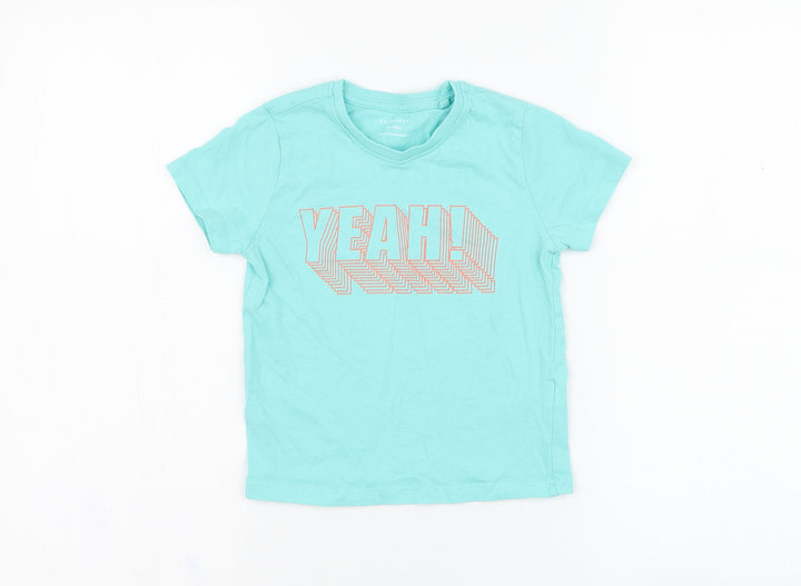 Primark Boys Blue Cotton Basic T-Shirt Size 3-4 Years Round Neck Pullover - Yeah