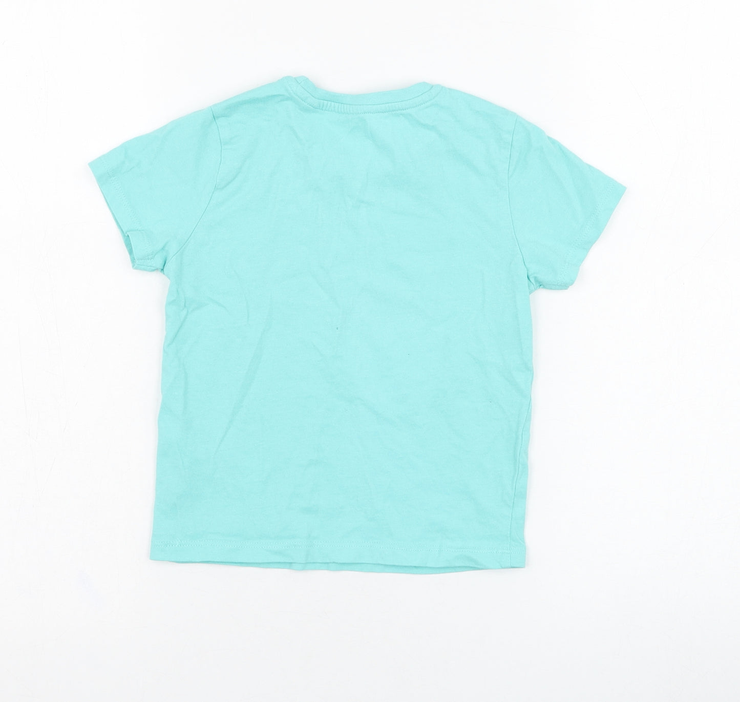 Primark Boys Blue  Cotton Basic T-Shirt Size 3-4 Years Round Neck Pullover - Yeah