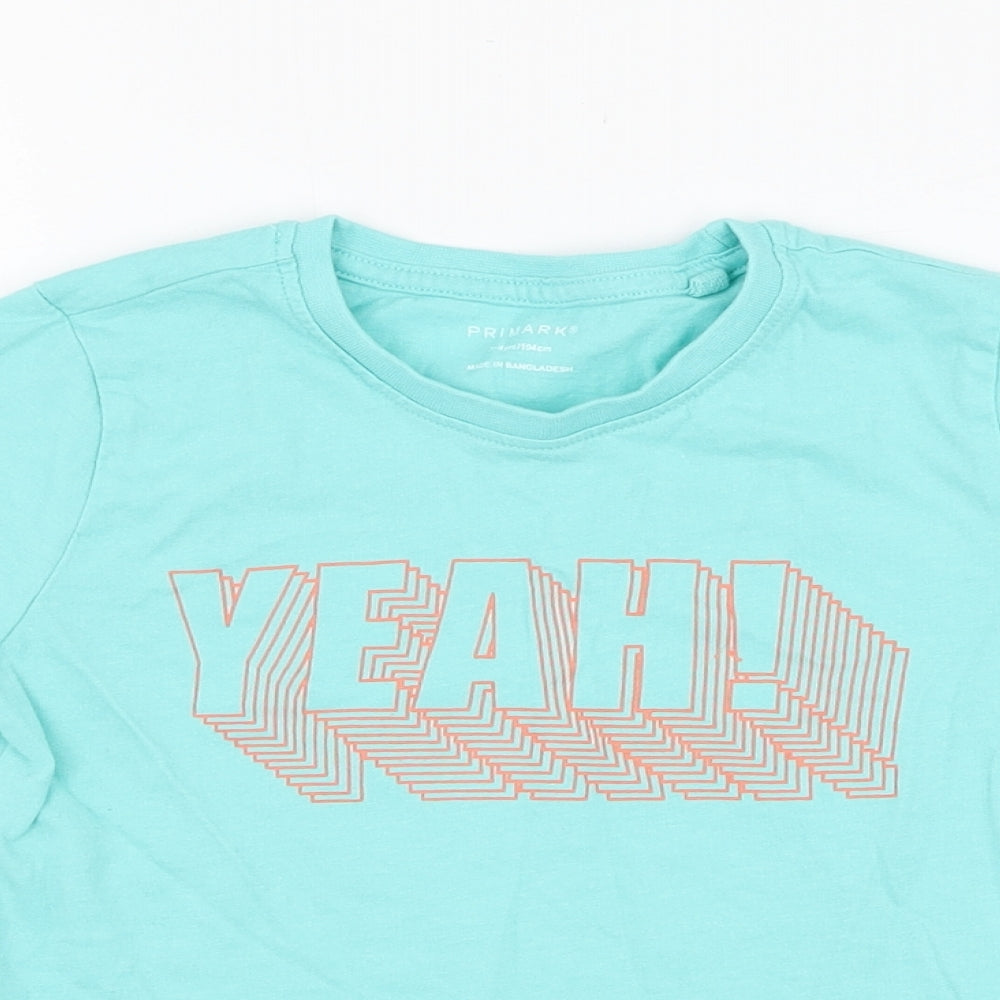 Primark Boys Blue  Cotton Basic T-Shirt Size 3-4 Years Round Neck Pullover - Yeah