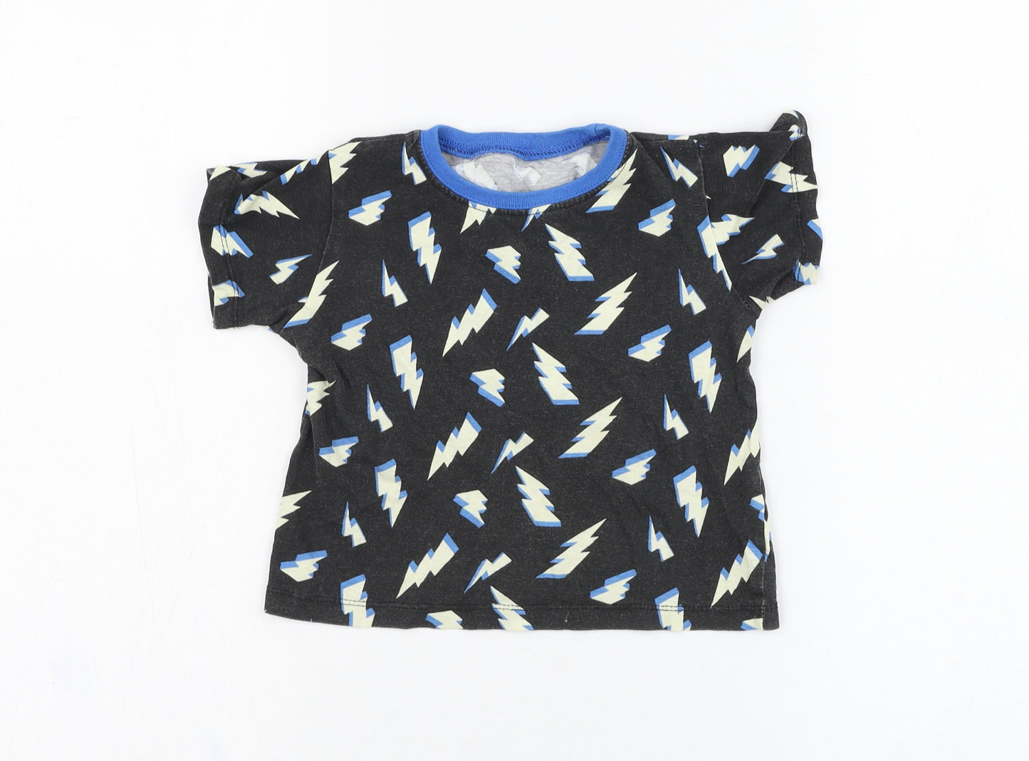 B&M Boys Black  Cotton Basic T-Shirt Size 3-4 Years Round Neck Pullover - Lightning bolt