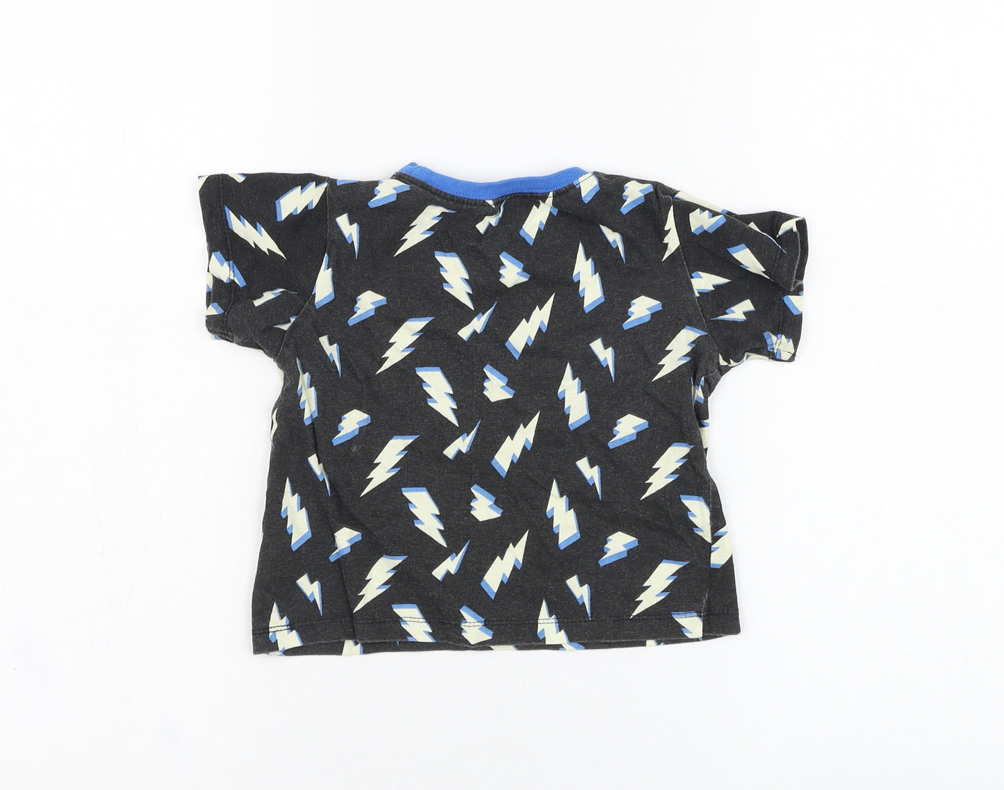B&M Boys Black  Cotton Basic T-Shirt Size 3-4 Years Round Neck Pullover - Lightning bolt