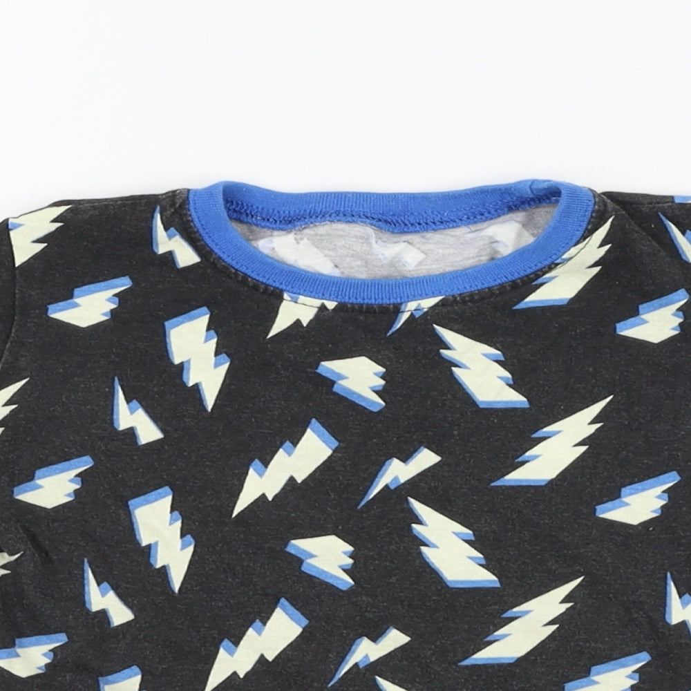B&M Boys Black  Cotton Basic T-Shirt Size 3-4 Years Round Neck Pullover - Lightning bolt