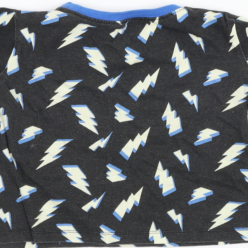 B&M Boys Black  Cotton Basic T-Shirt Size 3-4 Years Round Neck Pullover - Lightning bolt