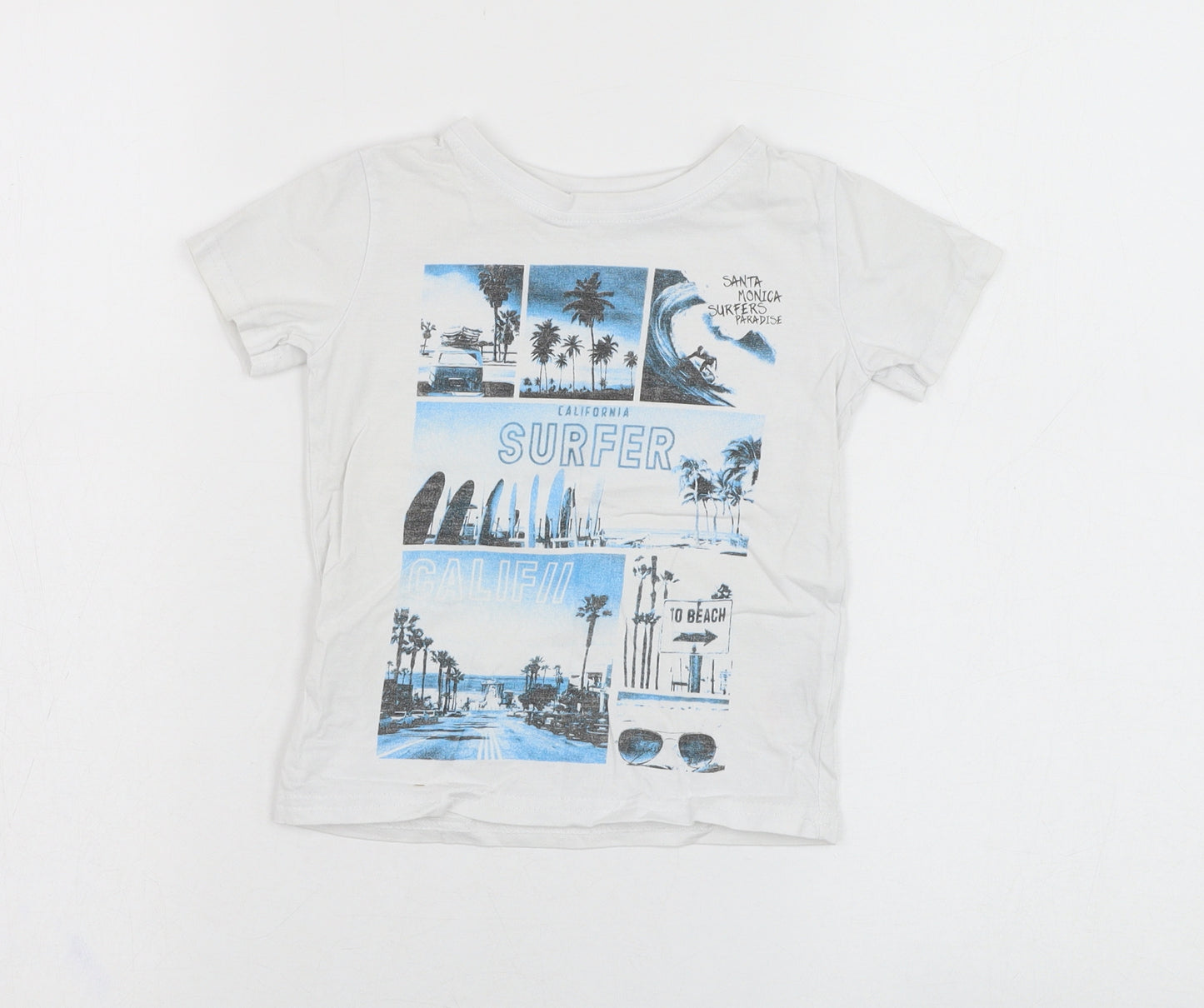 Dunnes Stores Boys White  Cotton Basic T-Shirt Size 2 Years Round Neck Pullover - California