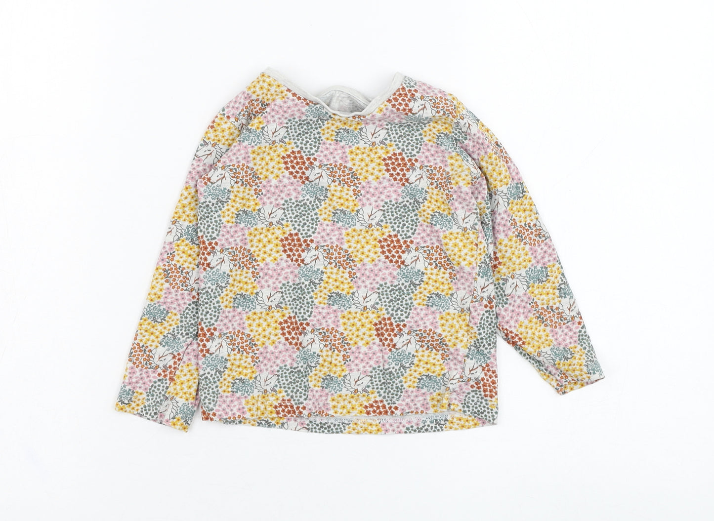 Matalan Girls Grey Floral Cotton Basic T-Shirt Size 2-3 Years Round Neck Pullover - Unicorn