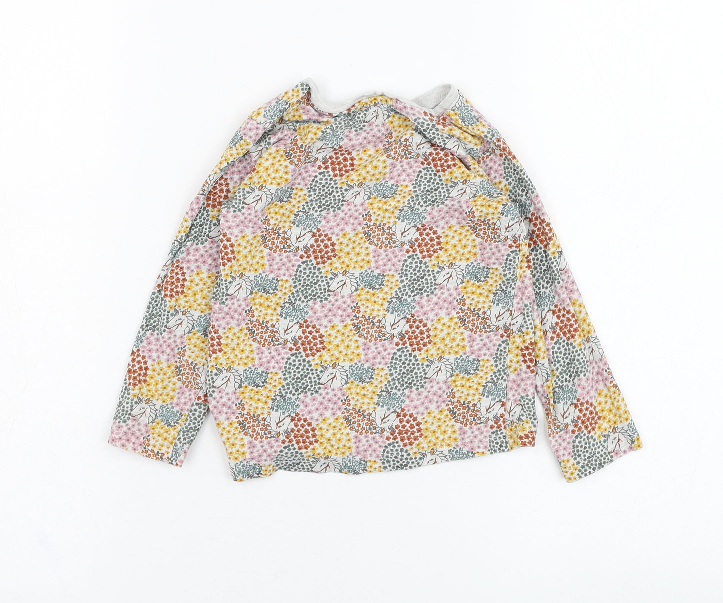 Matalan Girls Grey Floral Cotton Basic T-Shirt Size 2-3 Years Round Neck Pullover - Unicorn