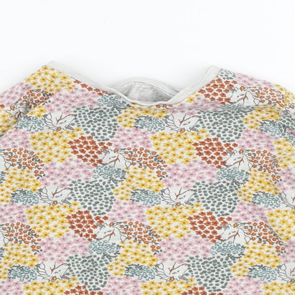 Matalan Girls Grey Floral Cotton Basic T-Shirt Size 2-3 Years Round Neck Pullover - Unicorn
