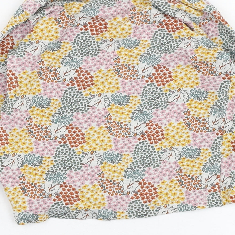 Matalan Girls Grey Floral Cotton Basic T-Shirt Size 2-3 Years Round Neck Pullover - Unicorn