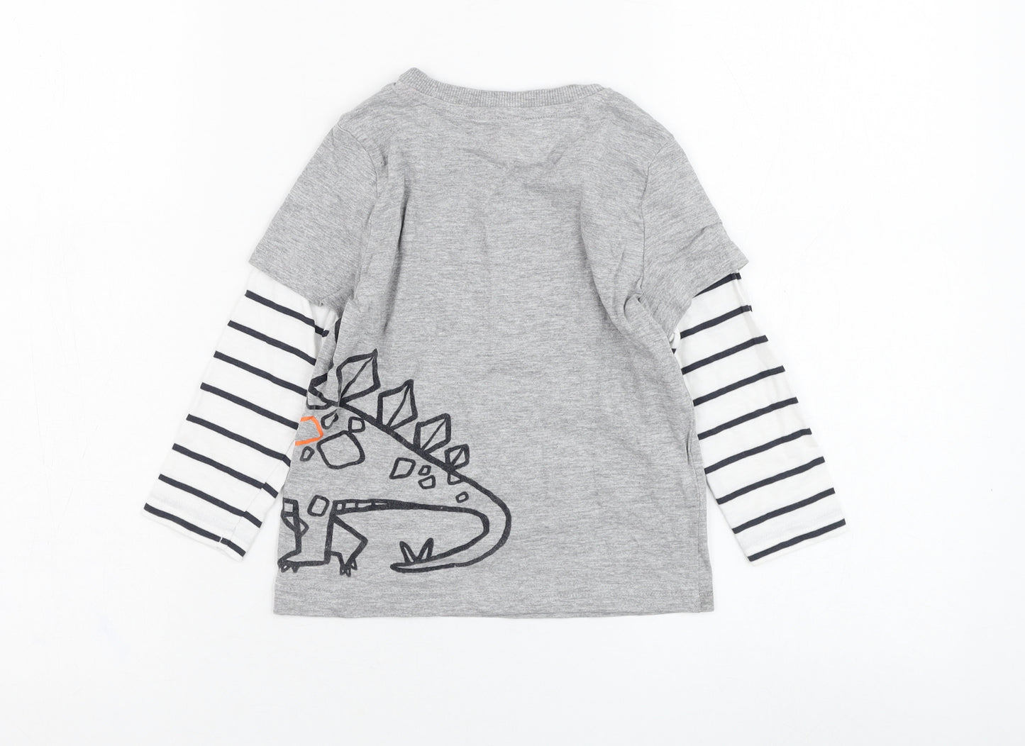 F&F Boys Grey  Cotton Basic T-Shirt Size 2-3 Years Round Neck Pullover - Dinosaur