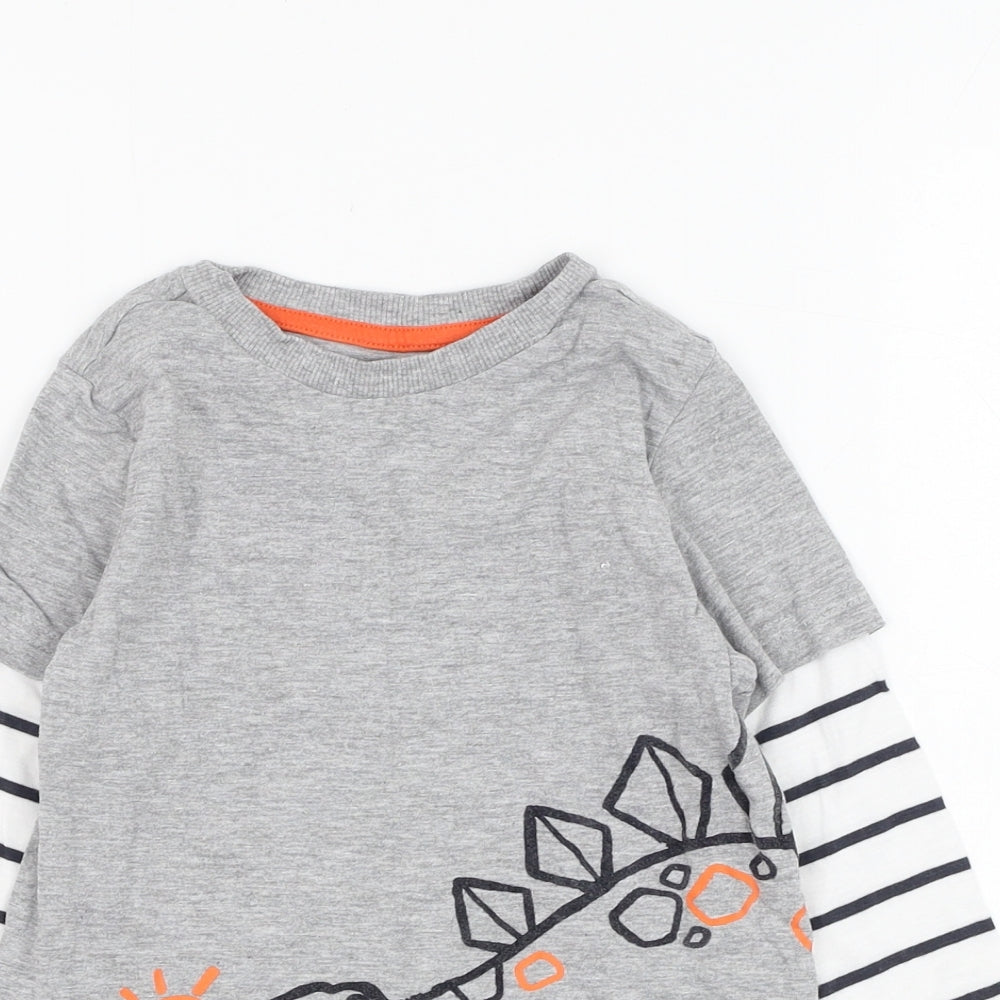F&F Boys Grey  Cotton Basic T-Shirt Size 2-3 Years Round Neck Pullover - Dinosaur