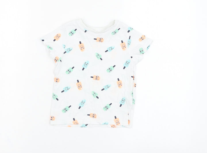 Pep&co Boys White Geometric Cotton Basic T-Shirt Size 2-3 Years Round Neck Pullover - Ice lolly