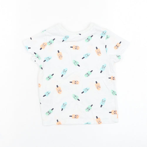 Pep&co Boys White Geometric Cotton Basic T-Shirt Size 2-3 Years Round Neck Pullover - Ice lolly