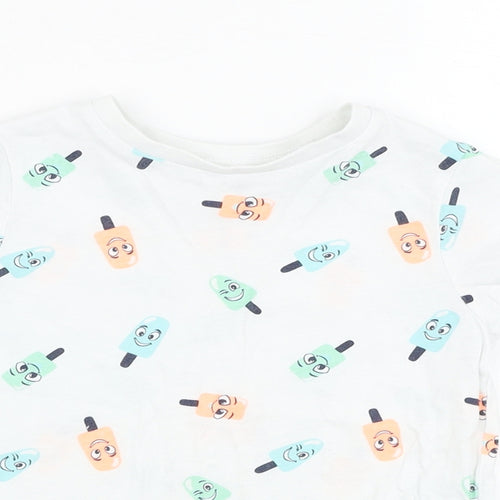 Pep&co Boys White Geometric Cotton Basic T-Shirt Size 2-3 Years Round Neck Pullover - Ice lolly