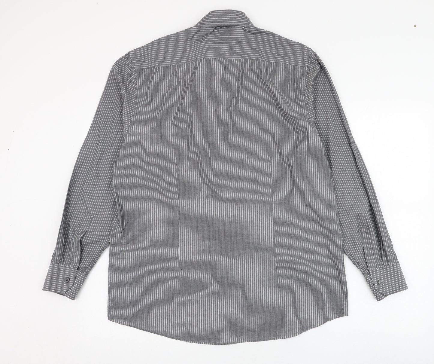 George Mens Grey Striped Polyester  Dress Shirt Size 16 Collared Button