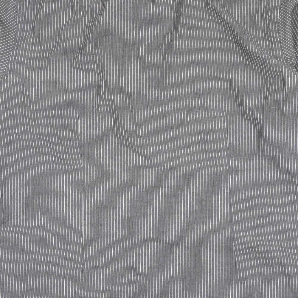 George Mens Grey Striped Polyester  Dress Shirt Size 16 Collared Button