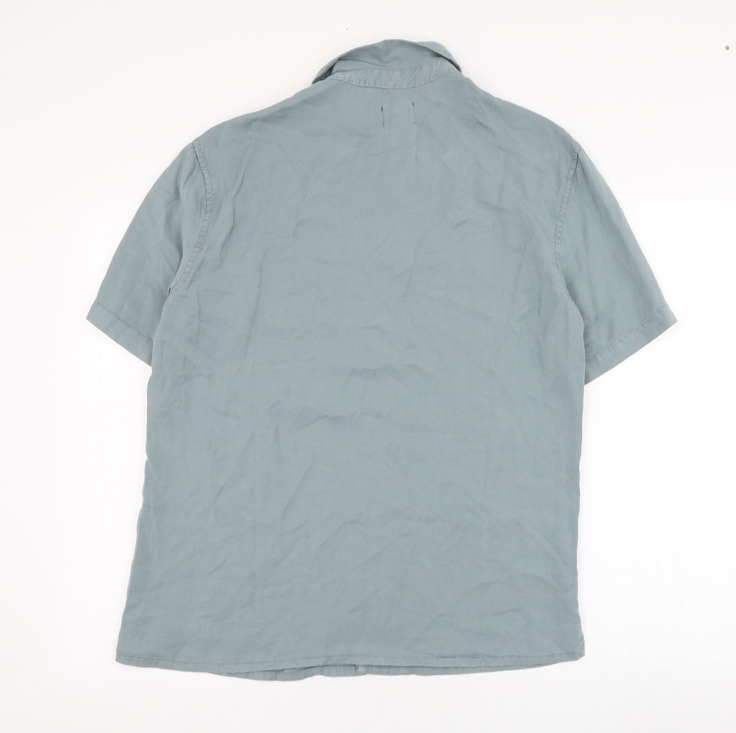 H&M Mens Green  Lyocell  Button-Up Size S Collared Button