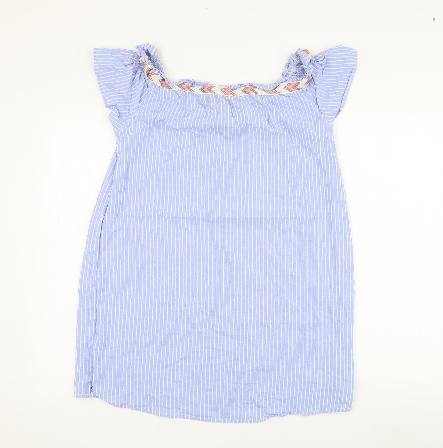 New Look Womens Blue Striped Cotton Basic Blouse Size 14 Round Neck