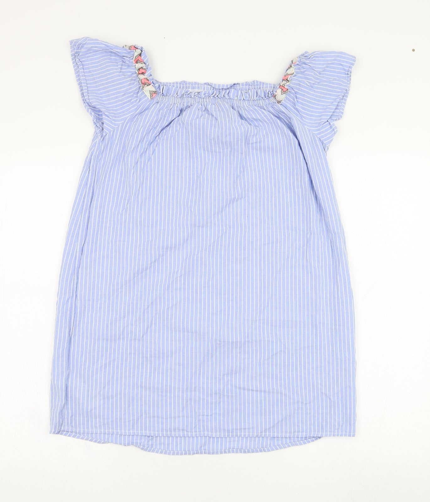 New Look Womens Blue Striped Cotton Basic Blouse Size 14 Round Neck