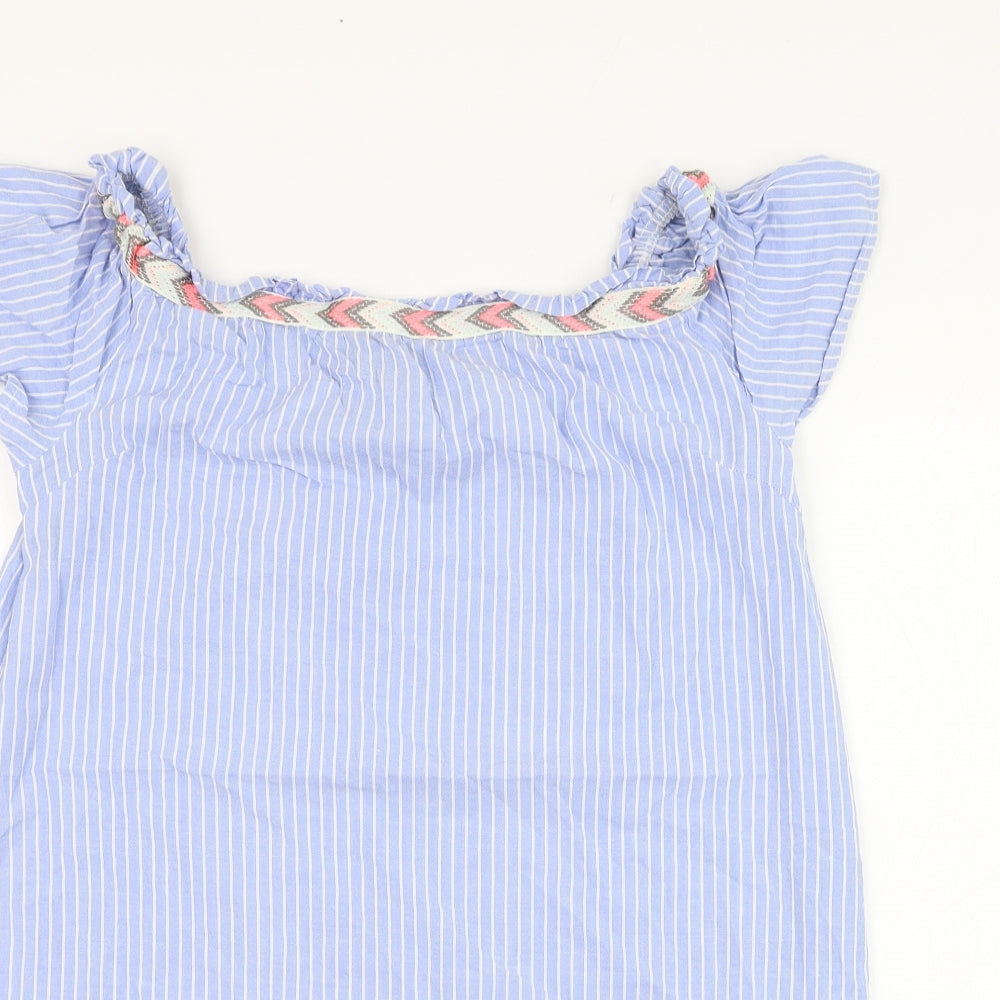 New Look Womens Blue Striped Cotton Basic Blouse Size 14 Round Neck