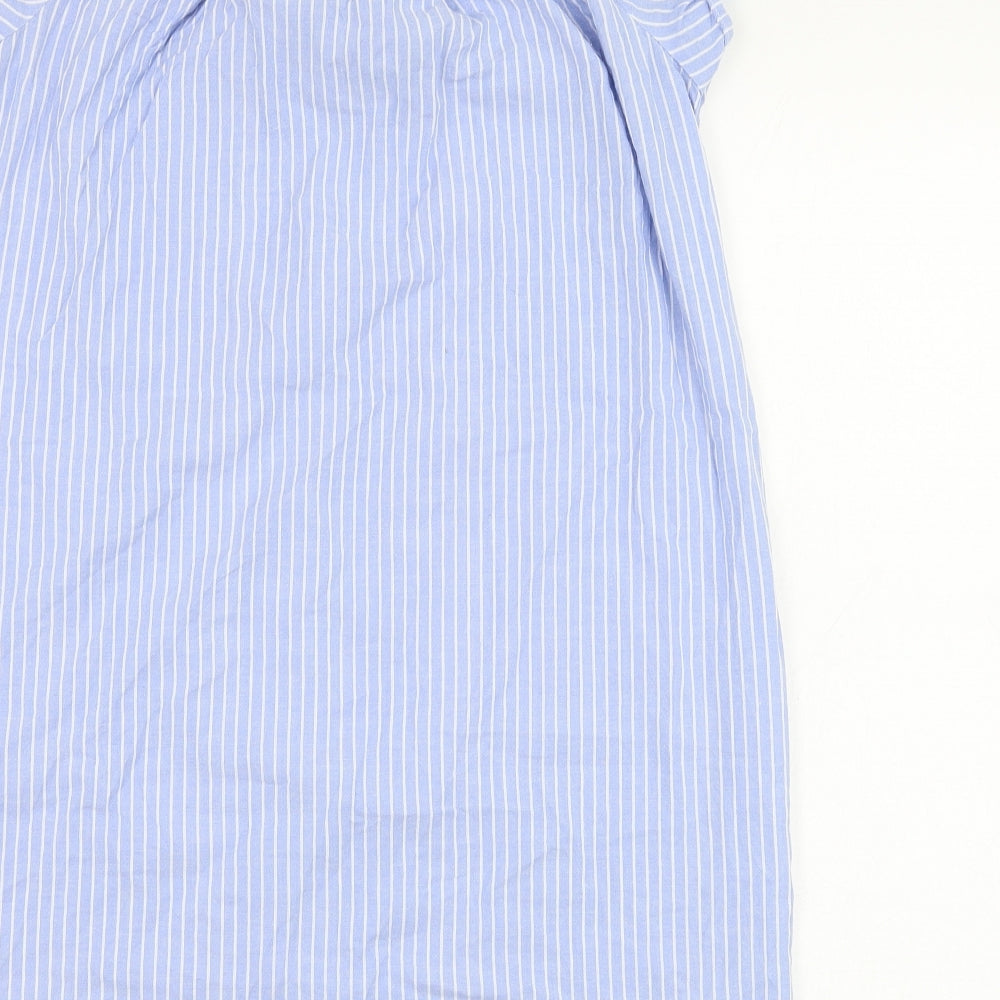 New Look Womens Blue Striped Cotton Basic Blouse Size 14 Round Neck