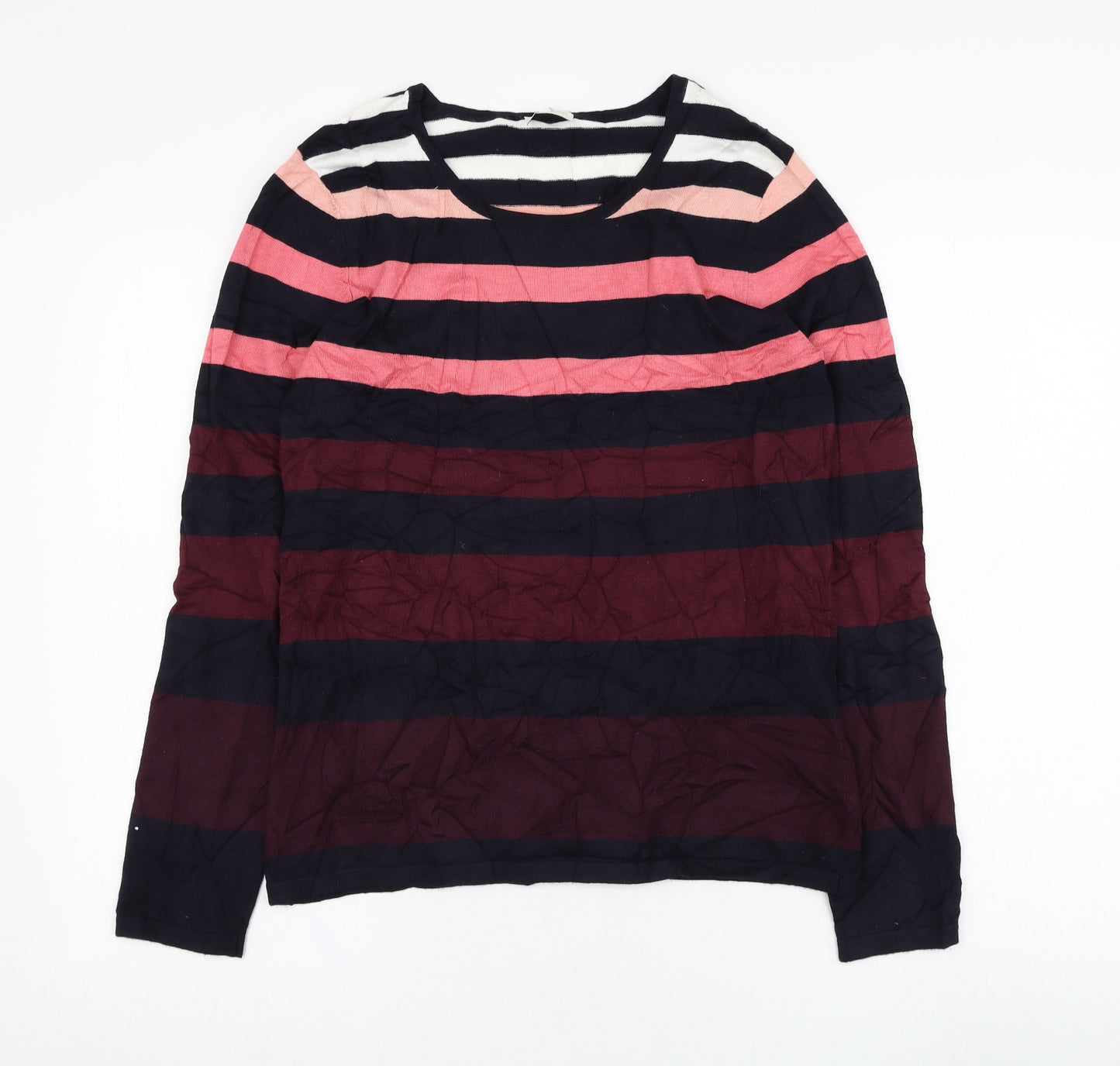 Gerry Weber Womens Blue Round Neck Striped Viscose Pullover Jumper Size 10