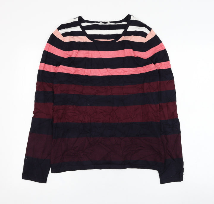 Gerry Weber Womens Blue Round Neck Striped Viscose Pullover Jumper Size 10
