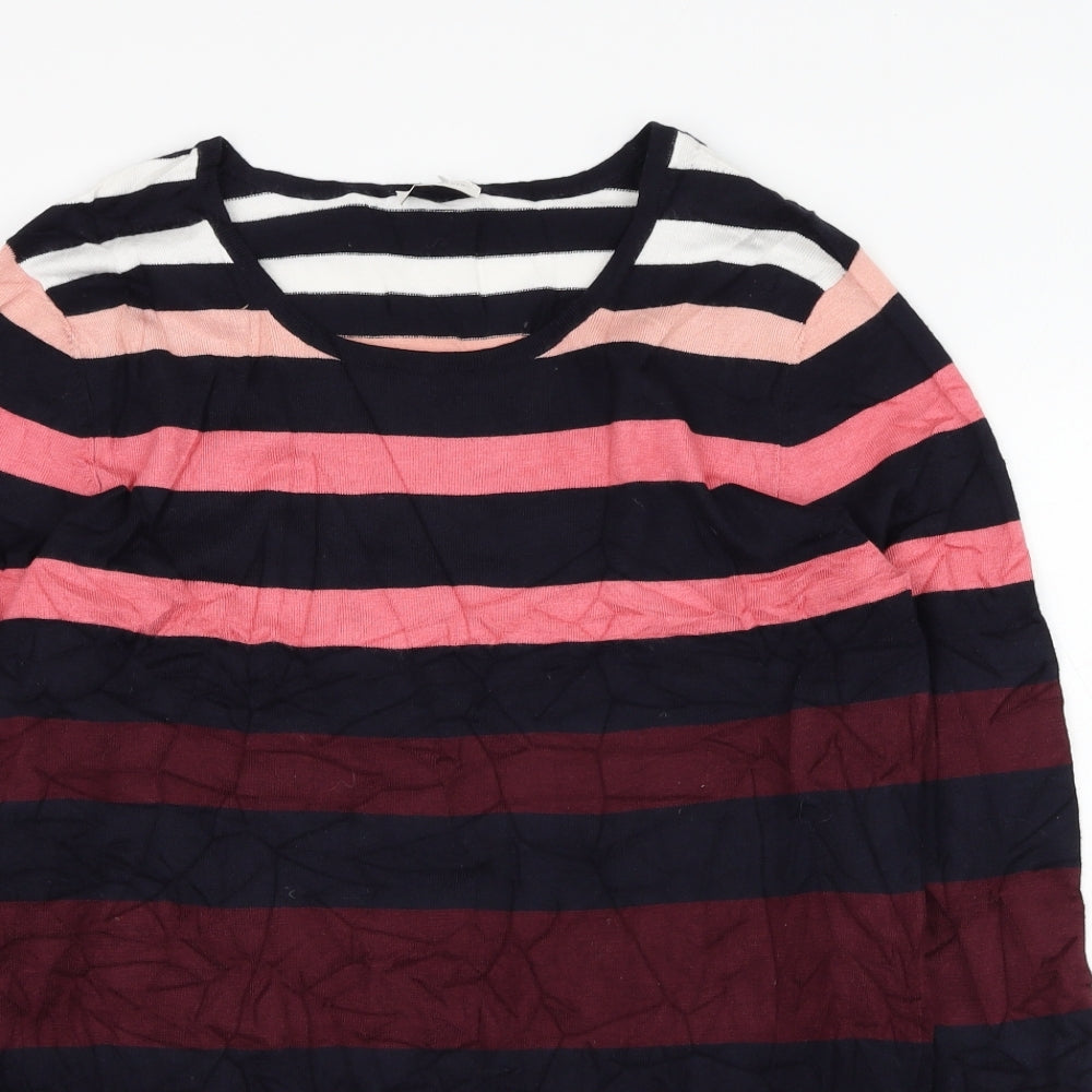 Gerry Weber Womens Blue Round Neck Striped Viscose Pullover Jumper Size 10
