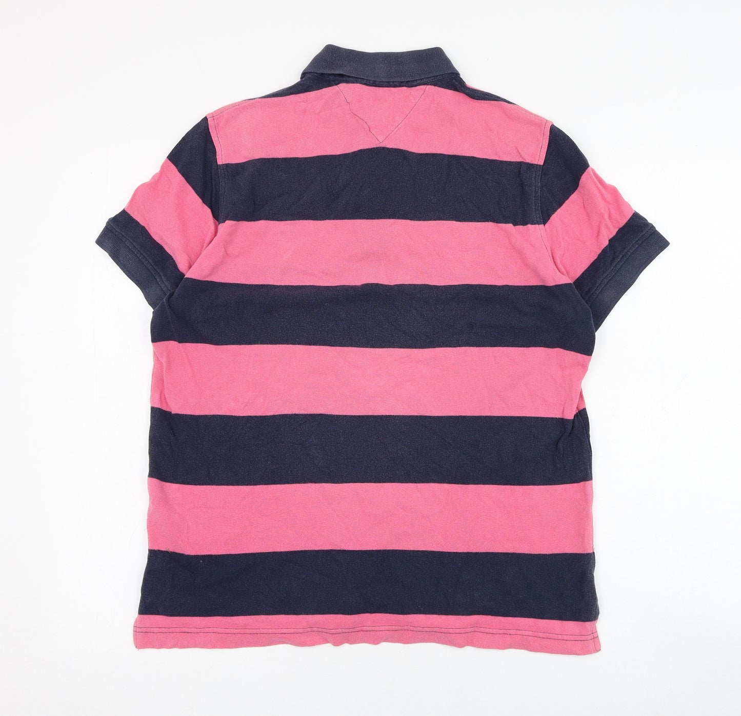 Tommy Hilfiger Mens Pink Striped Cotton  Polo Size S Collared Pullover