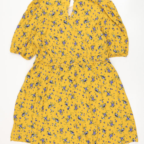 F&F Womens Yellow Floral Viscose Trapeze & Swing  Size 20  Round Neck Hook & Loop