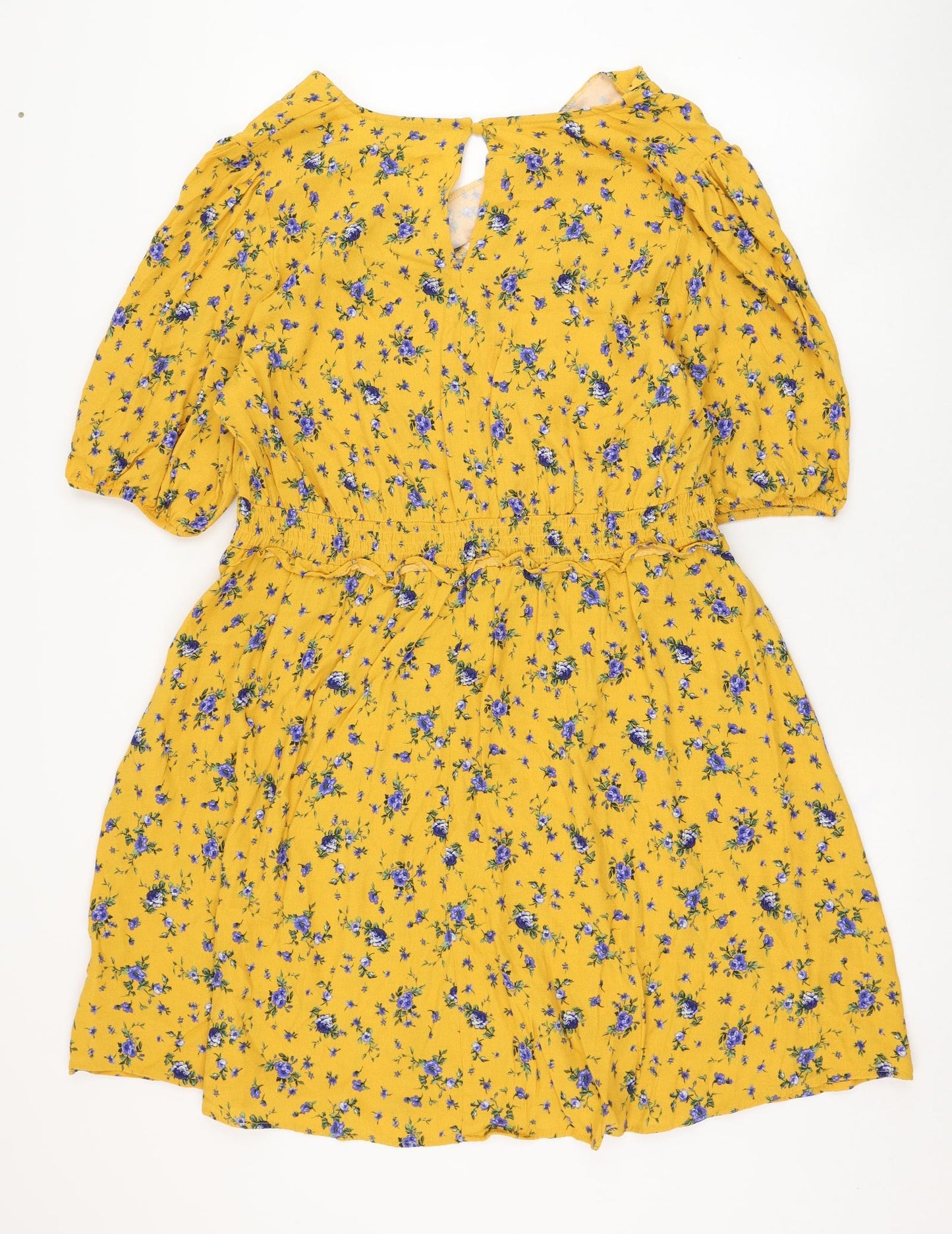F&F Womens Yellow Floral Viscose Trapeze & Swing  Size 20  Round Neck Hook & Loop