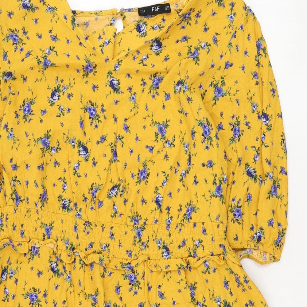 F&F Womens Yellow Floral Viscose Trapeze & Swing  Size 20  Round Neck Hook & Loop