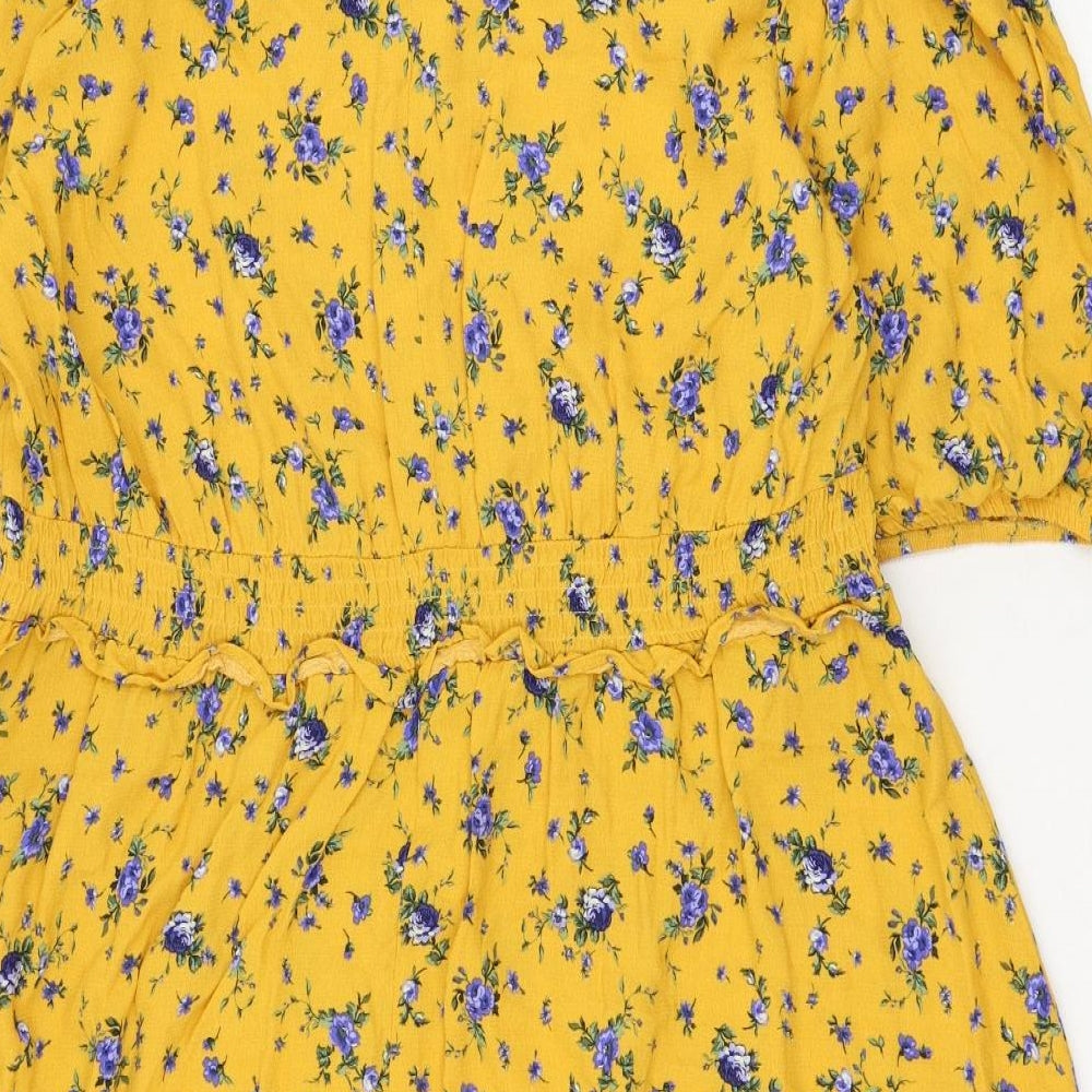 F&F Womens Yellow Floral Viscose Trapeze & Swing  Size 20  Round Neck Hook & Loop