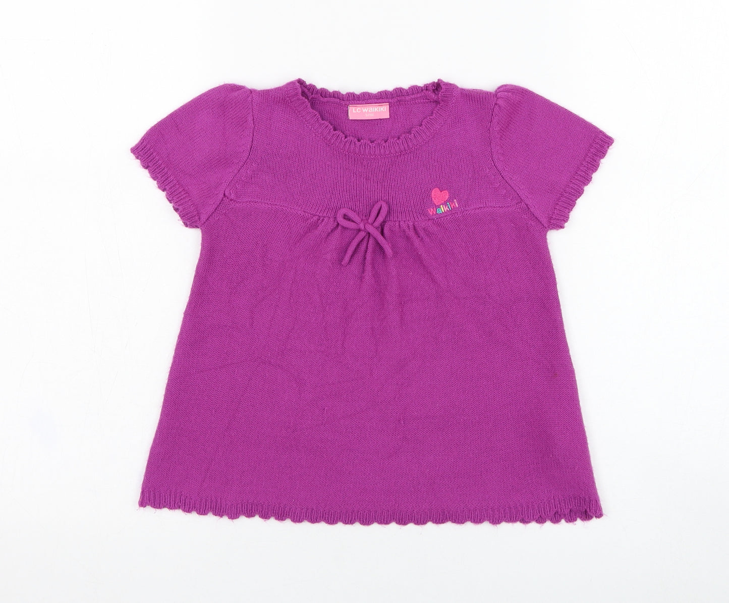 LC Waikiki Girls Purple Round Neck  Acrylic Pullover Jumper Size 5 Years  Pullover