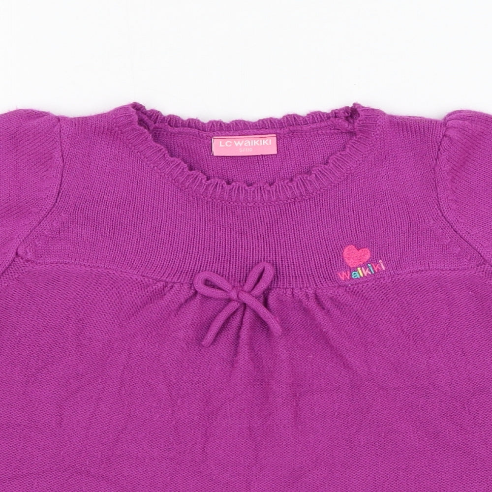 LC Waikiki Girls Purple Round Neck  Acrylic Pullover Jumper Size 5 Years  Pullover