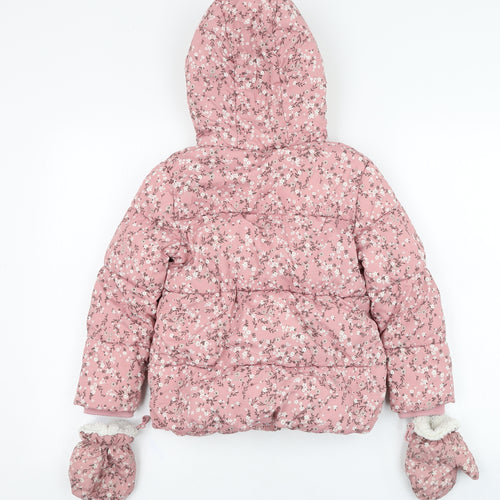 George Girls Pink Floral  Puffer Jacket Coat Size 6-7 Years  Zip
