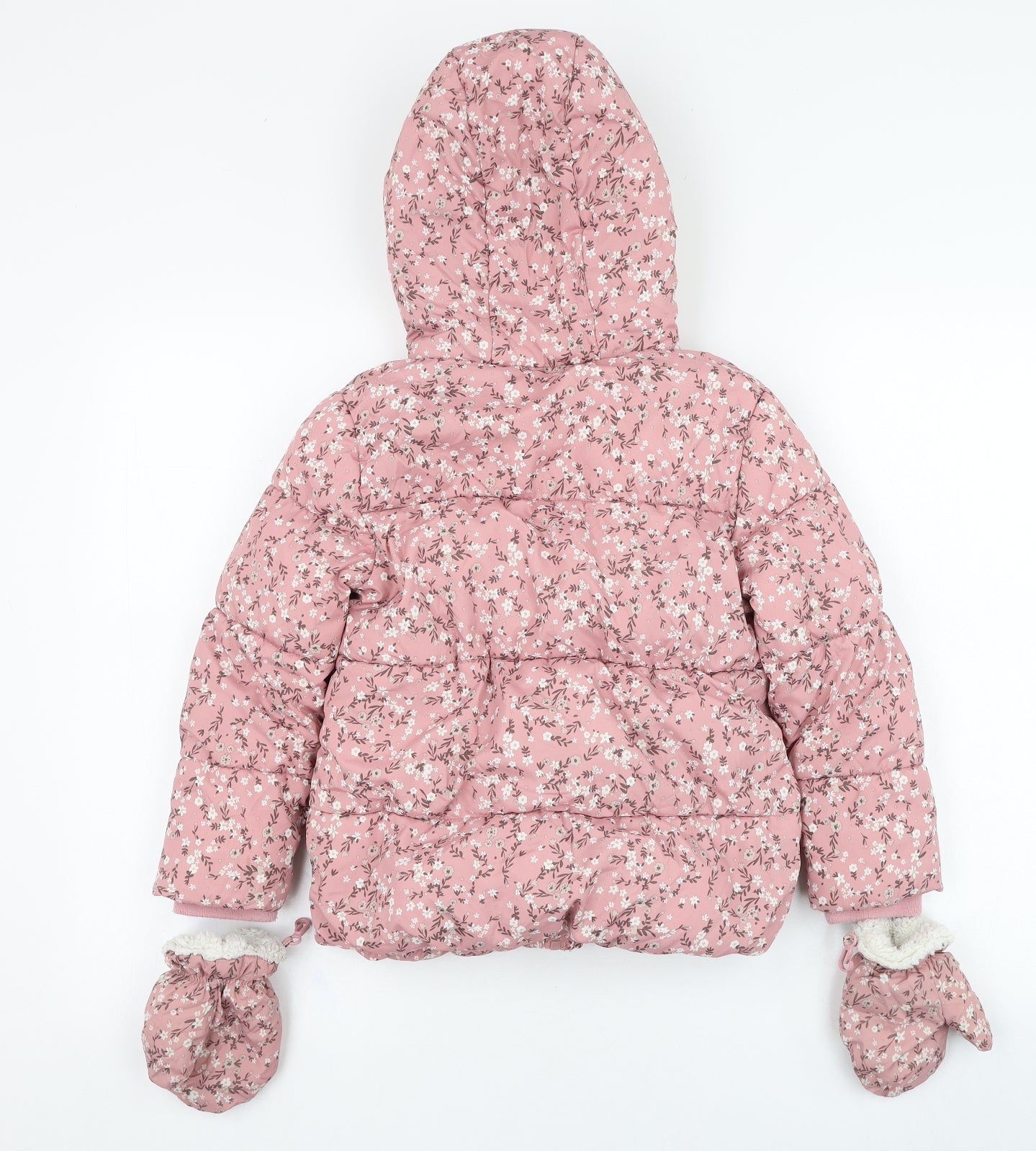 George Girls Pink Floral  Puffer Jacket Coat Size 6-7 Years  Zip