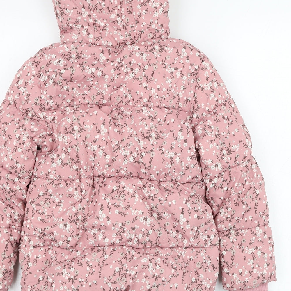George Girls Pink Floral  Puffer Jacket Coat Size 6-7 Years  Zip