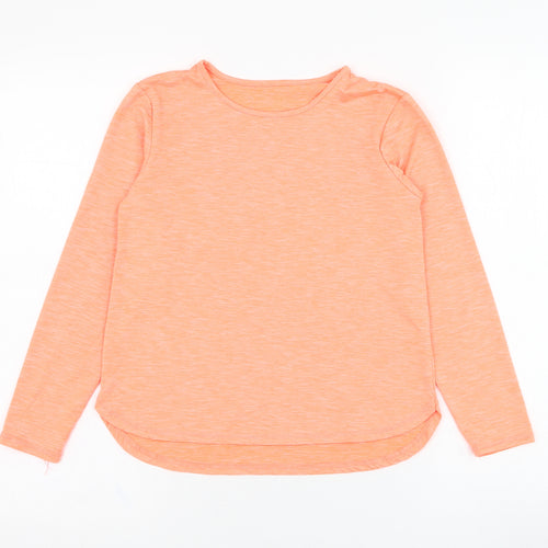 Dunnes Stores Girls Orange  Polyester Basic T-Shirt Size 8-9 Years Round Neck Pullover