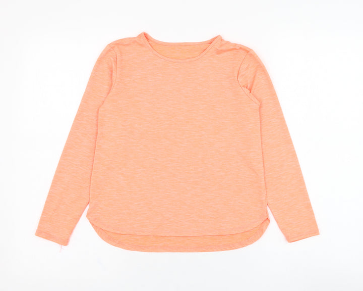 Dunnes Stores Girls Orange  Polyester Basic T-Shirt Size 8-9 Years Round Neck Pullover