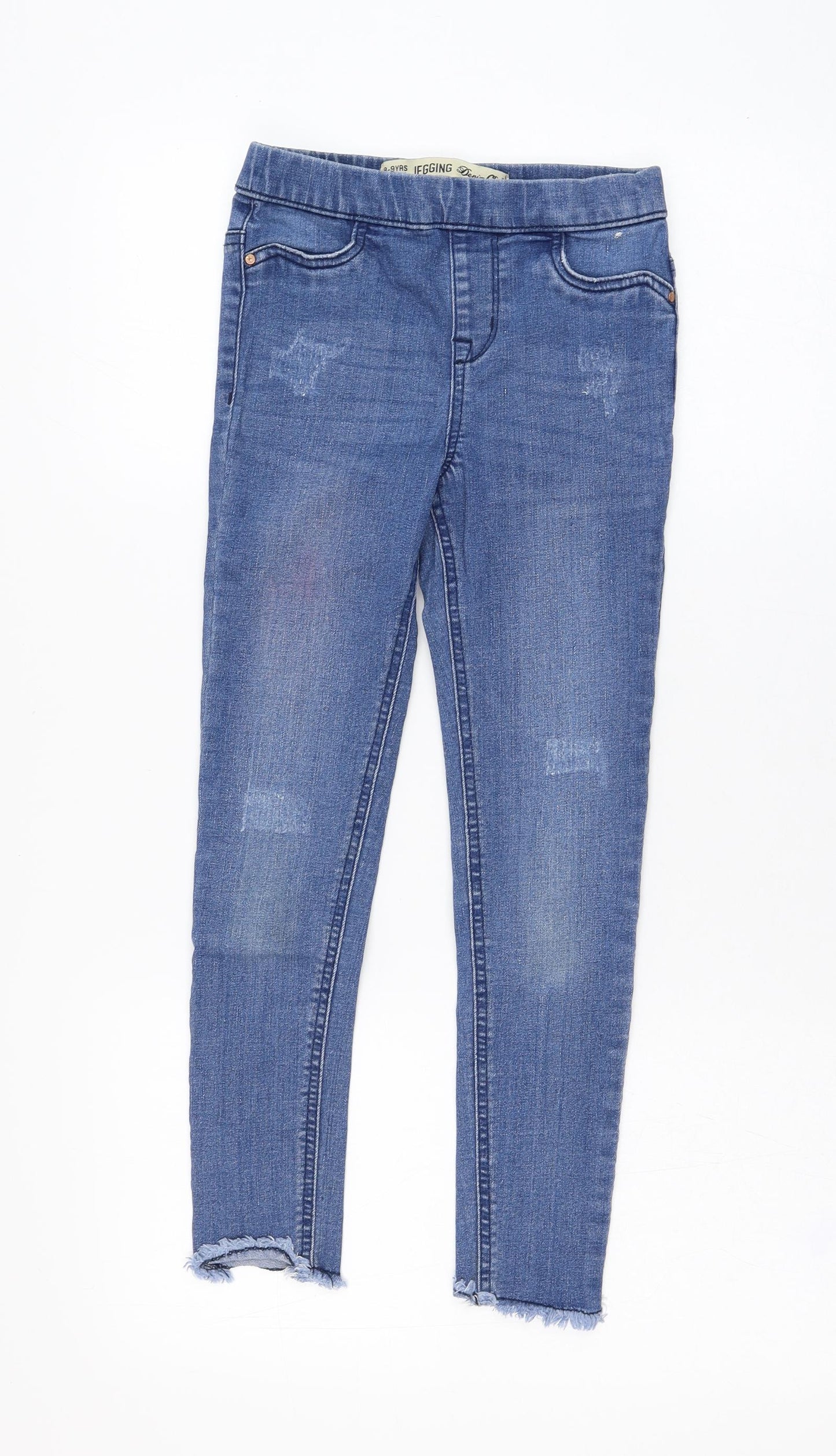 Primark Girls Blue  Cotton Jegging Trousers Size 8-9 Years  Regular Pullover - Distressed