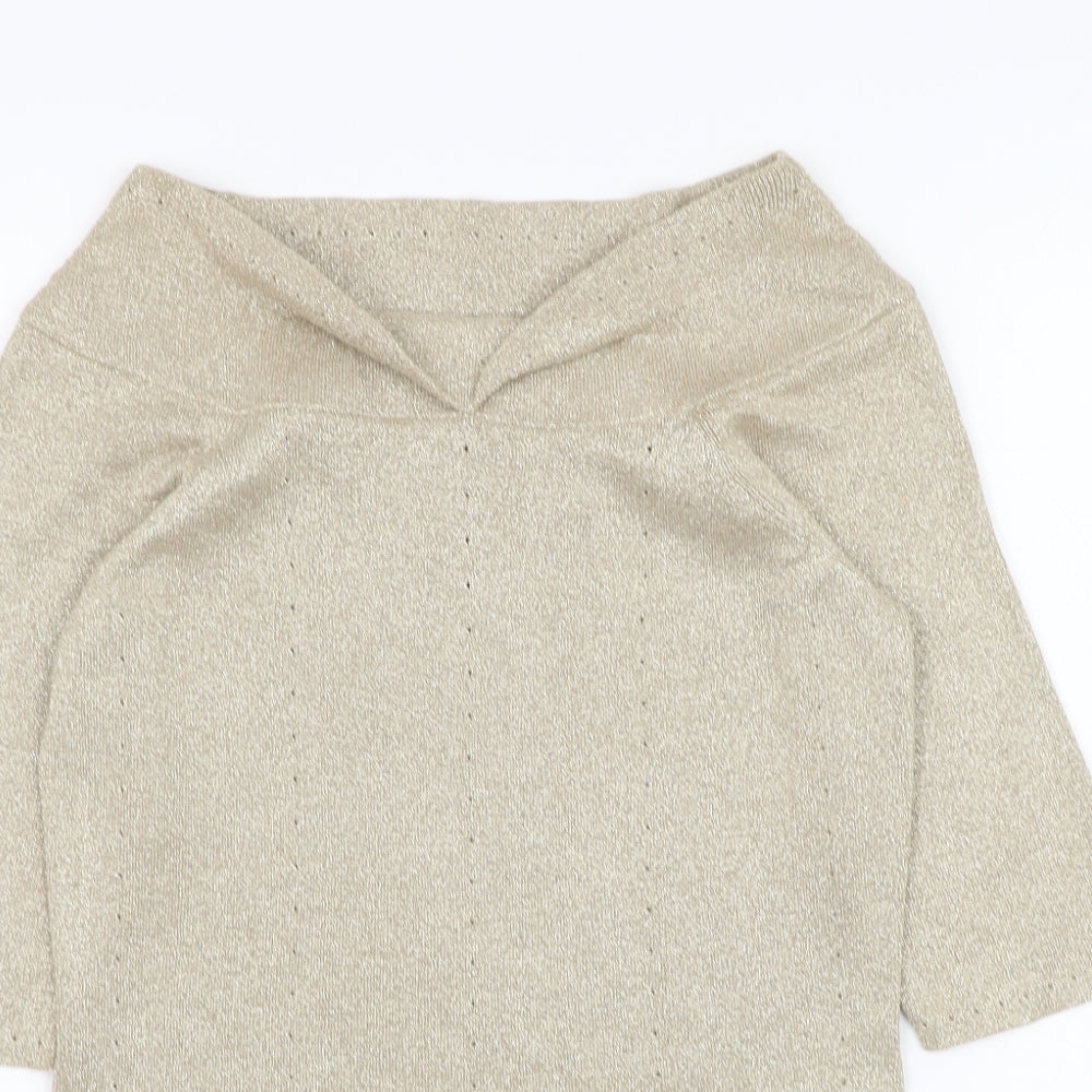 Coast Womens Gold Round Neck  Cotton Pullover Jumper Size 12